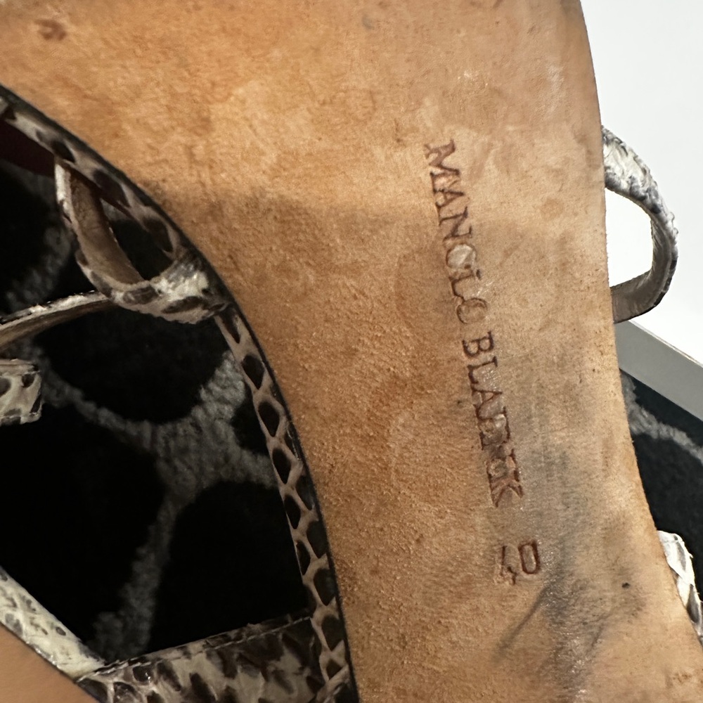 Manolo Blahnik Brown Python Print Heels - image 5